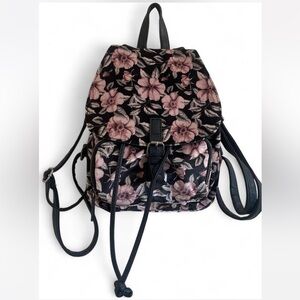 Black Velvet floral backpack with adjustable straps